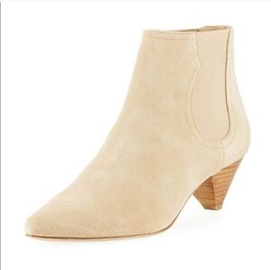 Joie Gabija Genuine Suede Leather Wood Stacked Heel Western Ankle Booties Shoes